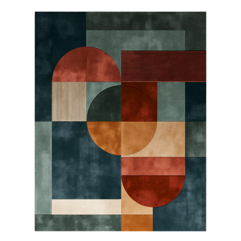 Interlocking Forms Hand Tufted Wool and Bamboo Silk Rug