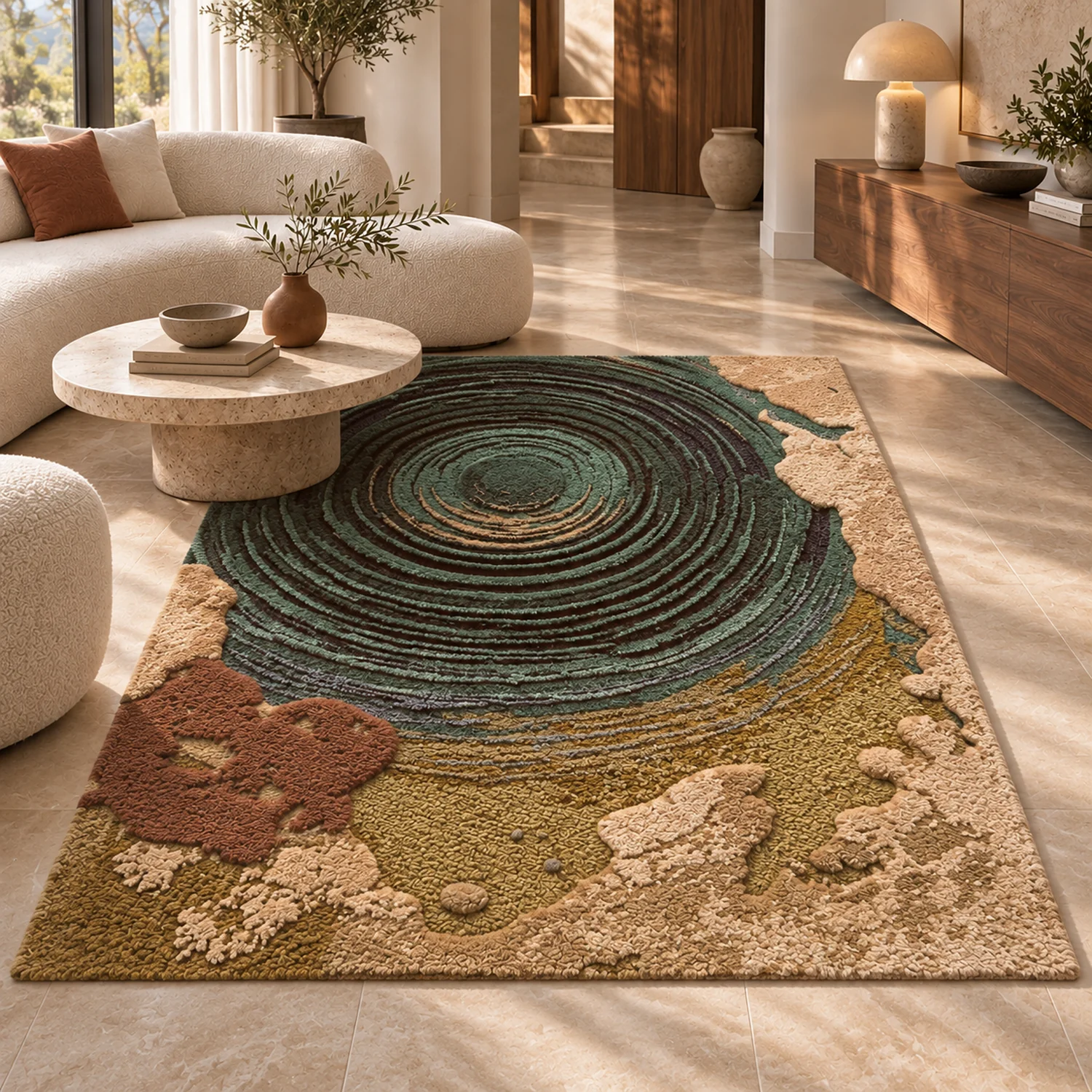 Ancient Growth Rings Hand Tufted Wool and Bamboo Silk Rug - Image 2