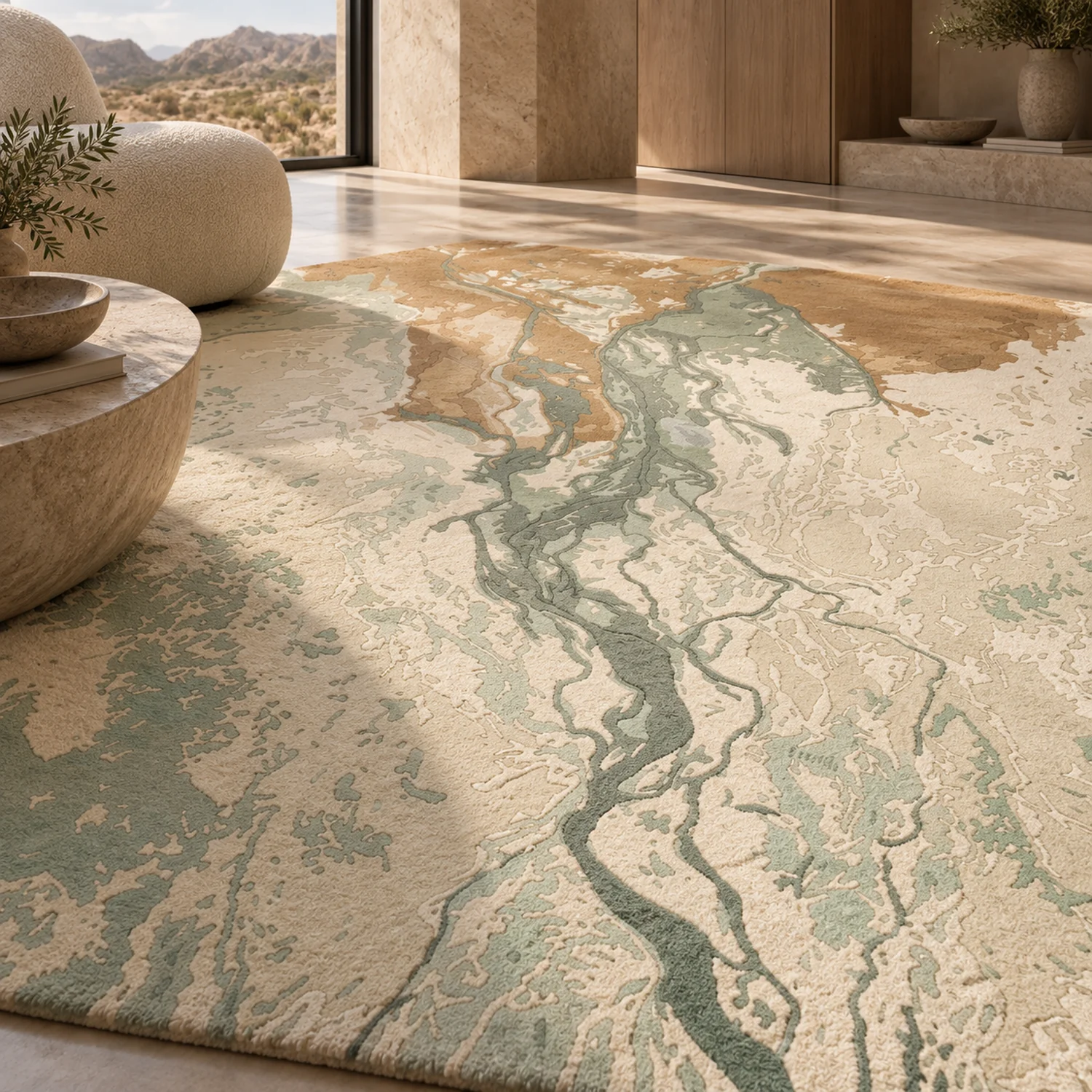 River Delta Hand Tufted Wool and Bamboo Silk Rug - Image 2